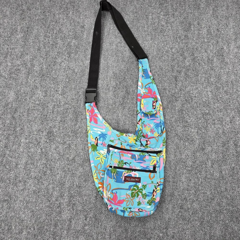 Island Aloha Wear Sling Bag Womens Medium Blue Hawaiian Crossbody Made USA - Picture 3 of 16